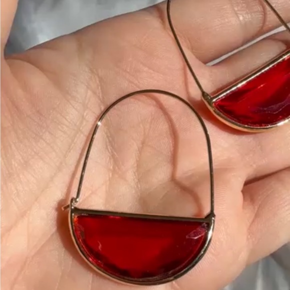 Copper Red and Gold Crystal Earrings - Picture 6 of 7